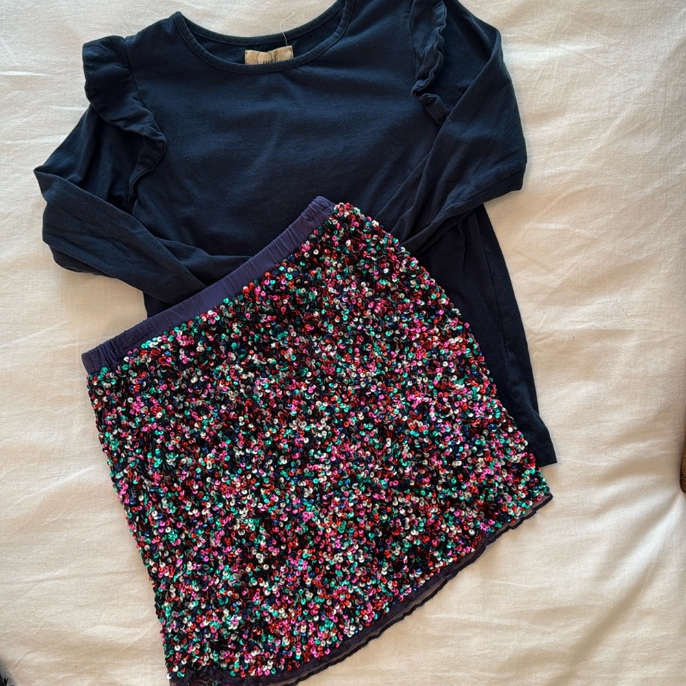 Peek Navy Cotton Top With Multicolored Sequined Skirt, Size XL (10)